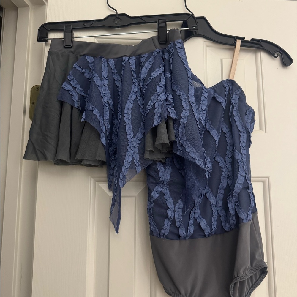 Weissman Blue & Gray Textured One-Shoulder Dance Costume